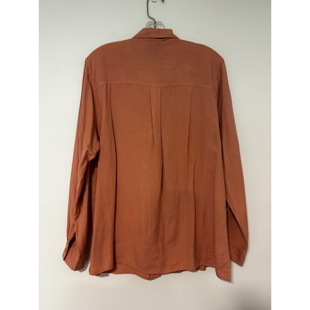 Notations Silk Womens Large Terracotta Coral Button Down Long Sleeve Shirt - Picture 7 of 8